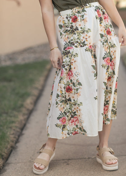 Tiered Floral Midi Skirt