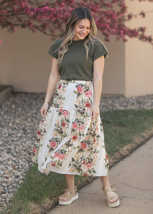 Tiered Floral Midi Skirt