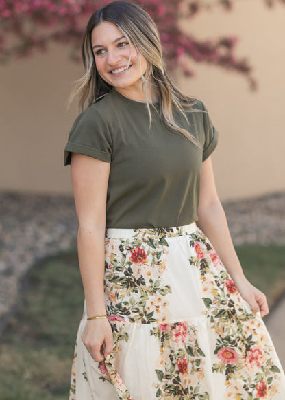 Tiered Floral Midi Skirt