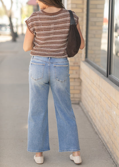 Cropped High Rise Embroidered Jeans