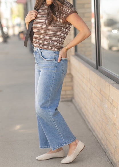 Cropped High Rise Embroidered Jeans