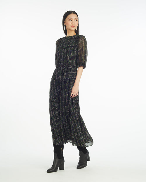 Sophie Tie Waist Midi Dress in Dainty Check
