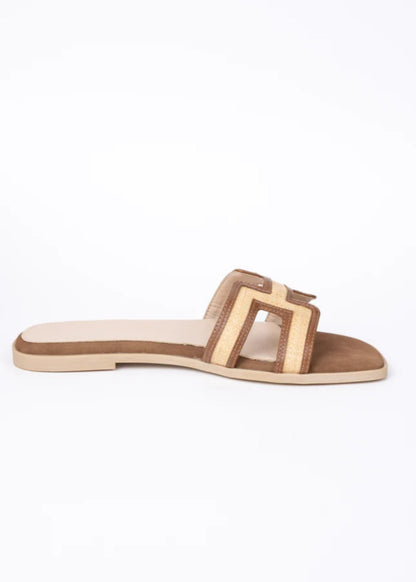Ena Brown Cutout Raffia Slide