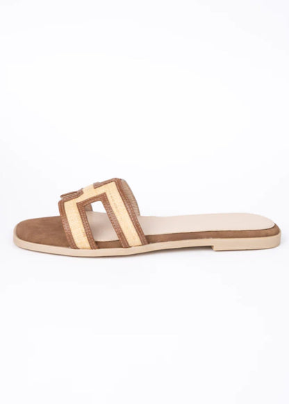 Ena Brown Cutout Raffia Slide