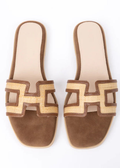 Ena Brown Cutout Raffia Slide