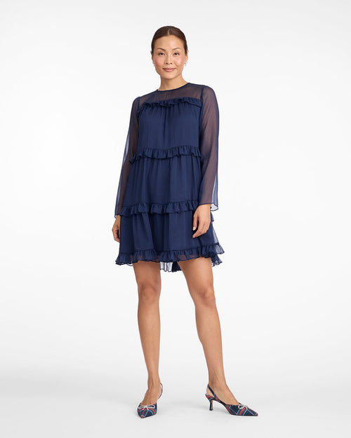 Frannie Ruffle Mini Dress in Baritone Blue