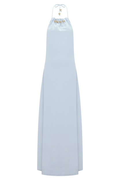 Abeda Cotton Maxi Dress With Hardware - Pale Blue