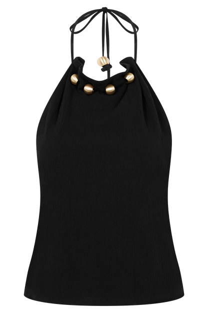 Abeda Cotton Top With Hardware - Black