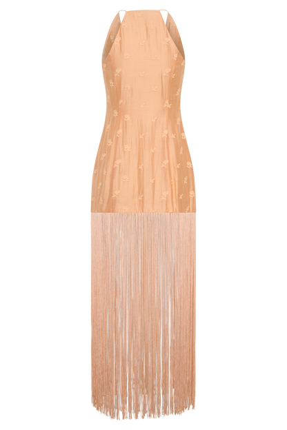 Abigail V Neck Fringe Maxi Dress - Orange