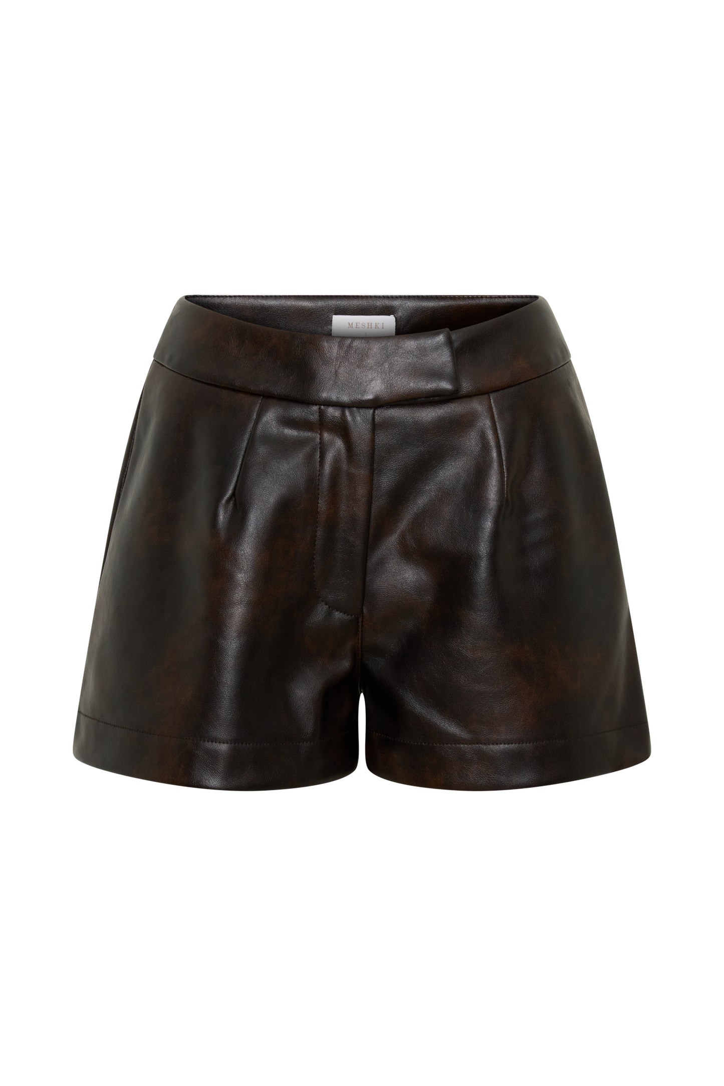 Adaline Faux Leather High Waisted Shorts - Dark Chocolate