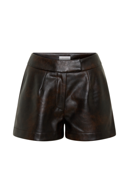 Adaline Faux Leather High Waisted Shorts - Dark Chocolate