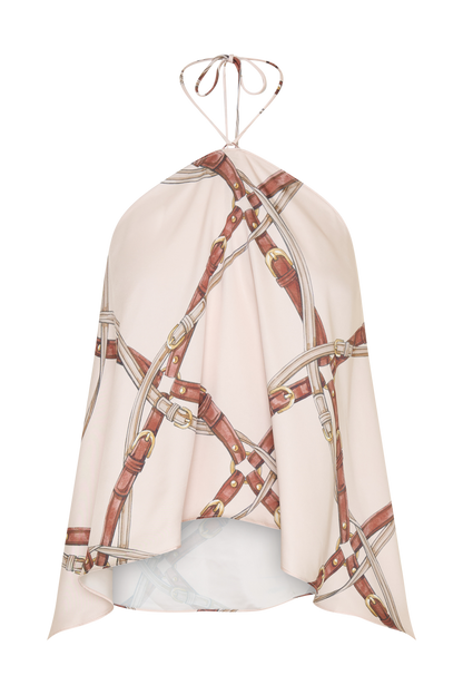 Adelaide Draped Satin Halter Top - Chain Print