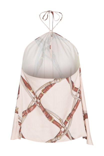 Adelaide Draped Satin Halter Top - Chain Print