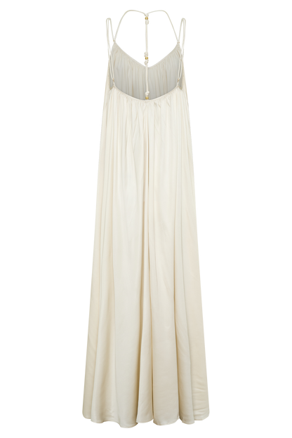 Adriana Satin Gathered Maxi Dress - Buttercream