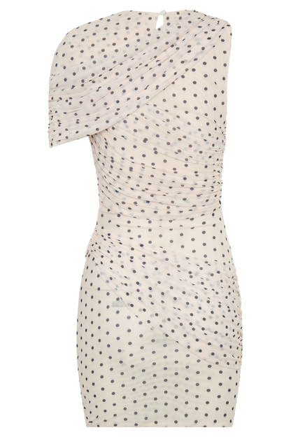 Adrienne One Shoulder Mesh Mini Dress - Polka Dot