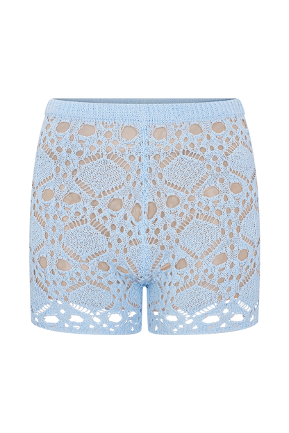 Aeline Crochet Knit Shorts - Sky Blue