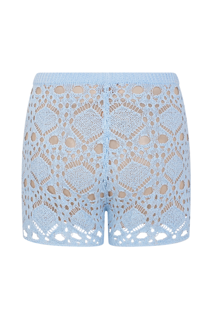 Aeline Crochet Knit Shorts - Sky Blue