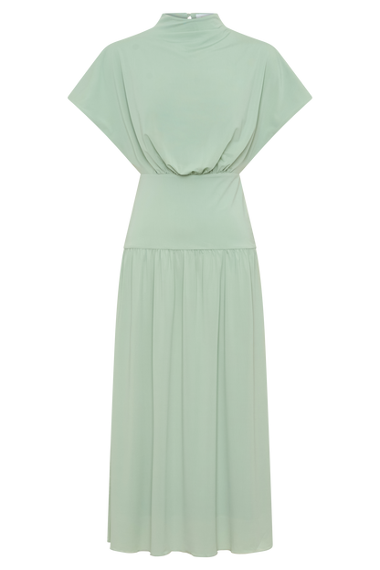Ailla High Neck Cowl Midi Dress - Aqua Grey