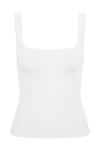 Aisling Ribbed Square Neck Sleeveless Top - Ivory