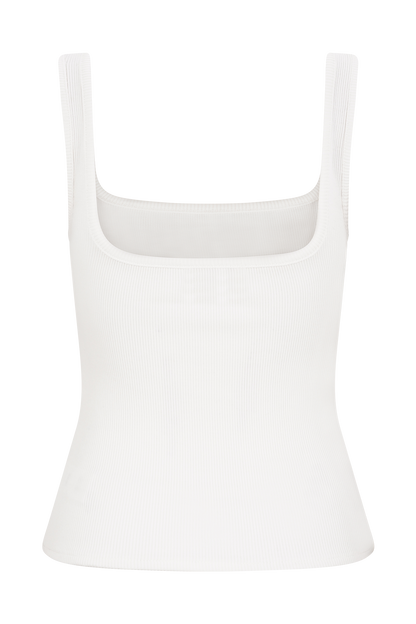 Aisling Ribbed Square Neck Sleeveless Top - Ivory