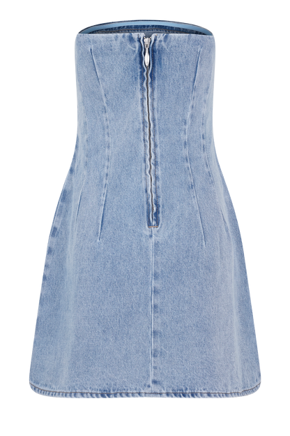 Akira Embroidered Denim Mini Dress - Mid Blue