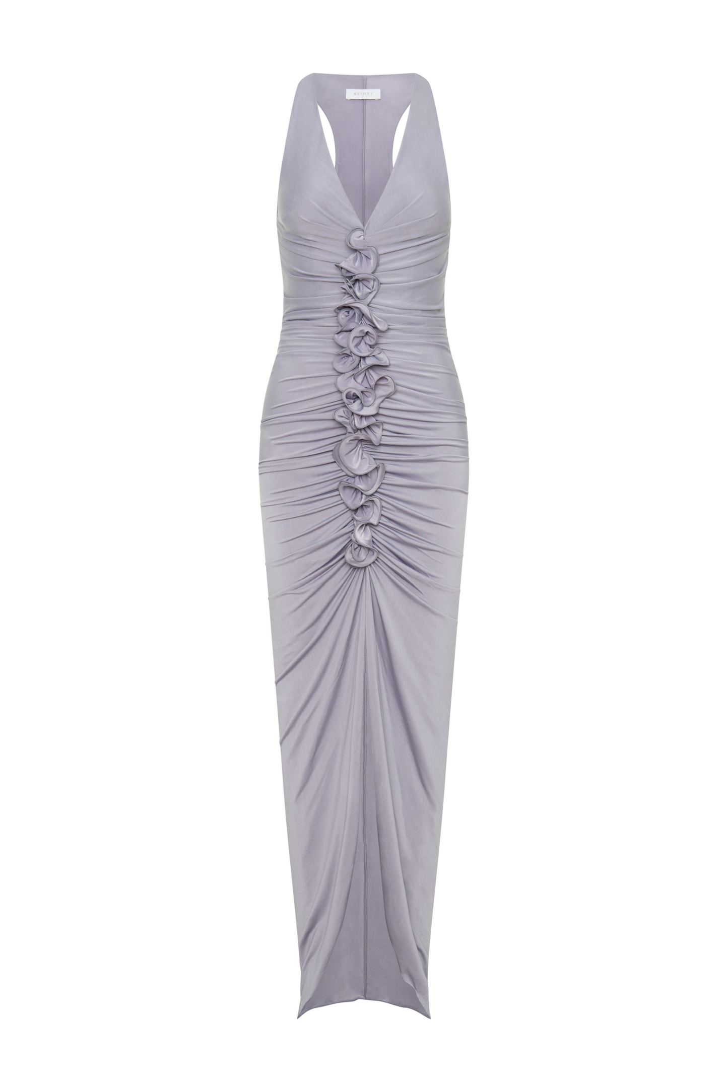 Alessandra Slinky Ruffle Maxi Dress - Grey