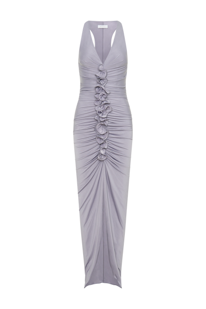 Alessandra Slinky Ruffle Maxi Dress - Grey