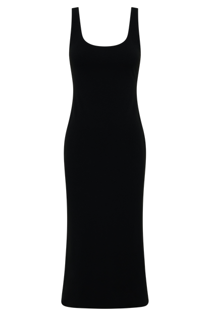 Allyra Scoop Stretch Crepe Midi Dress - Black