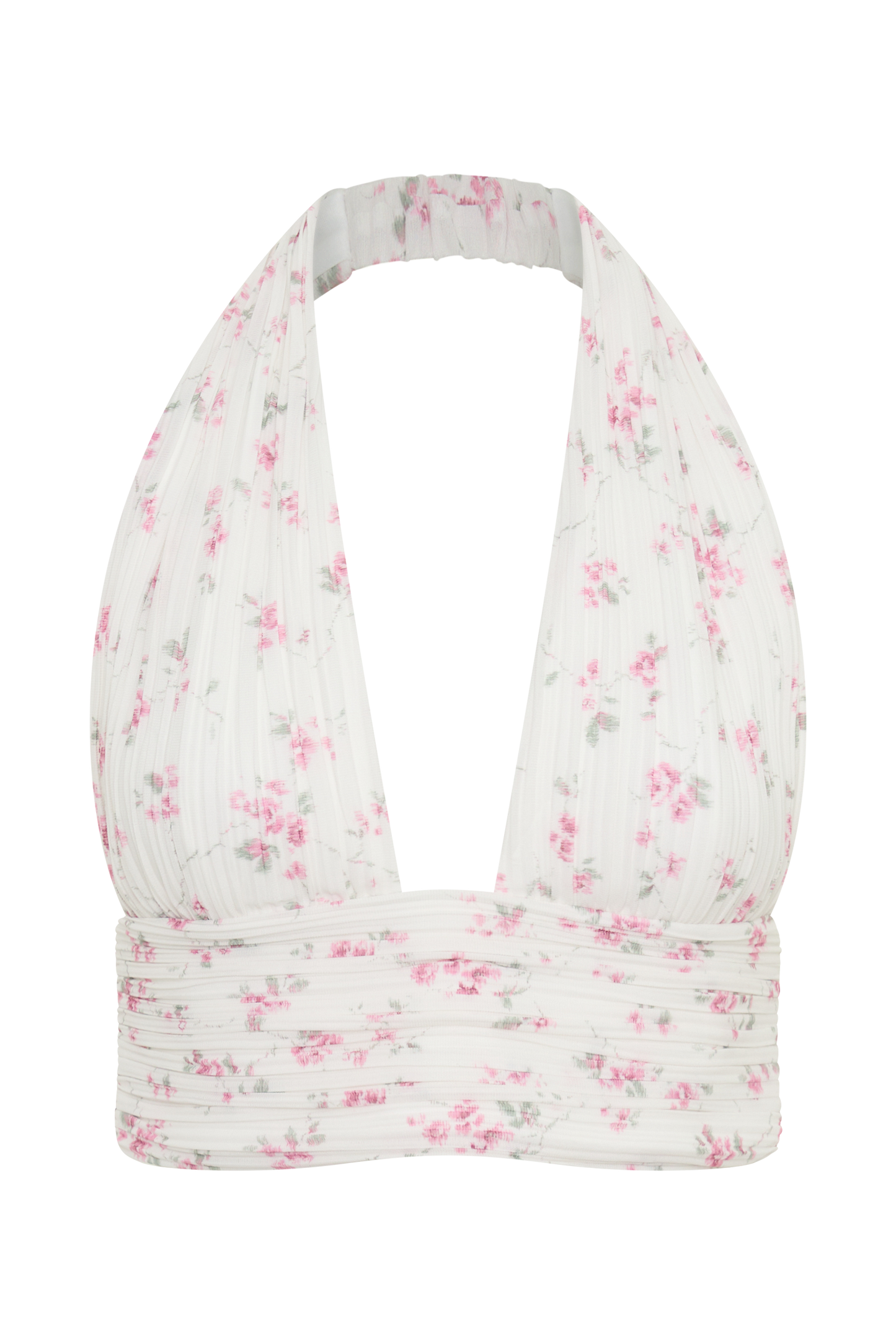 Amaris Sleeveless Plisse Halter Top - Floral Ditsy Print