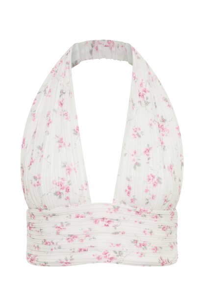 Amaris Sleeveless Plisse Halter Top - Floral Ditsy Print