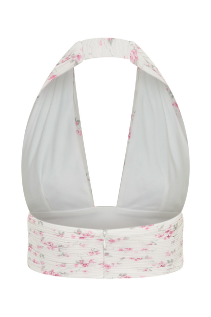 Amaris Sleeveless Plisse Halter Top - Floral Ditsy Print