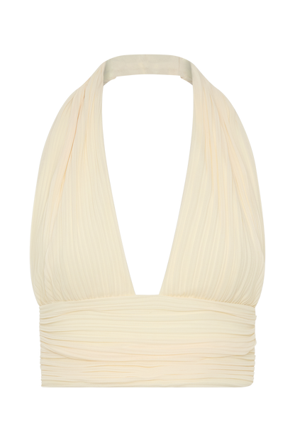 Amaris Sleeveless Plisse Halter Top - Lemon