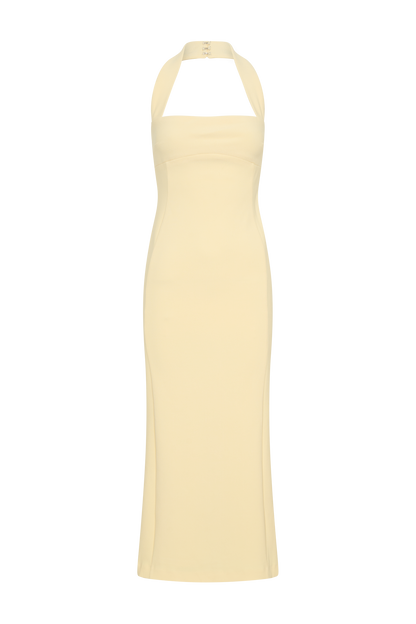 Amelita Suiting Halter Midi Dress - Pale Lemon