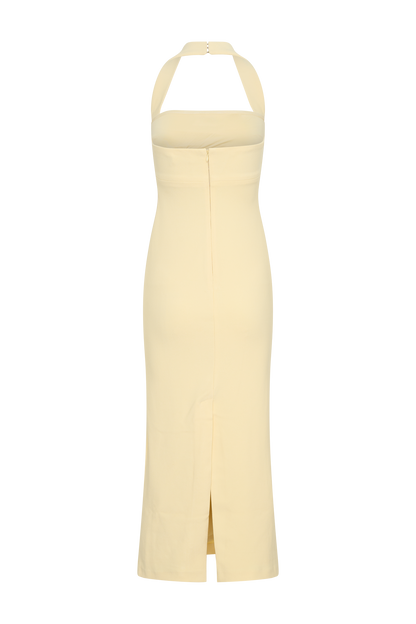 Amelita Suiting Halter Midi Dress - Pale Lemon