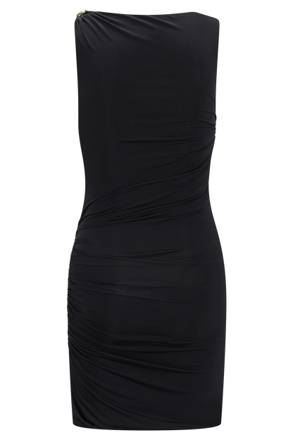 Amia Slinky Sleeveless Mini Dress With Hardware - Black