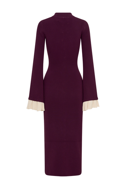 Amirose Ruffle Knit Midi Dress - Plum