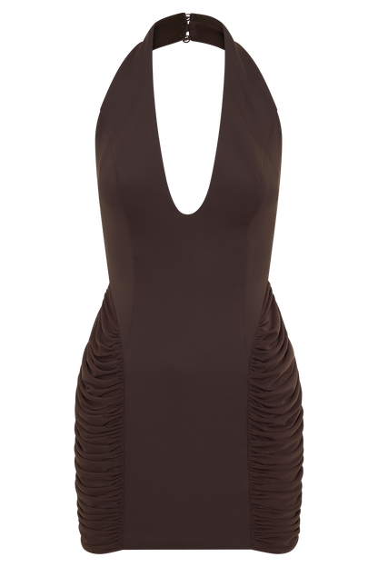 Anari Gathered Scuba Mini Dress - Dark Chocolate