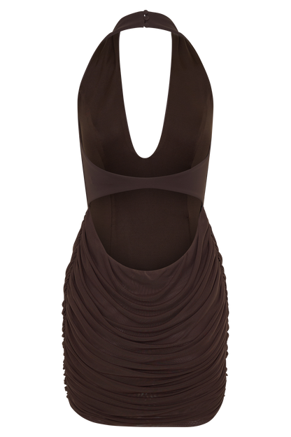 Anari Gathered Scuba Mini Dress - Dark Chocolate