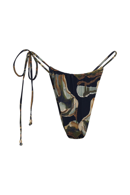 Andie Ruched String Side Bikini Brief - Green Fluid Reverie Print