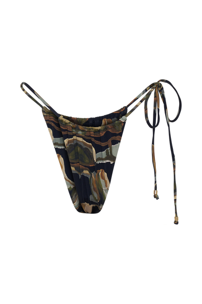 Andie Ruched String Side Bikini Brief - Green Fluid Reverie Print