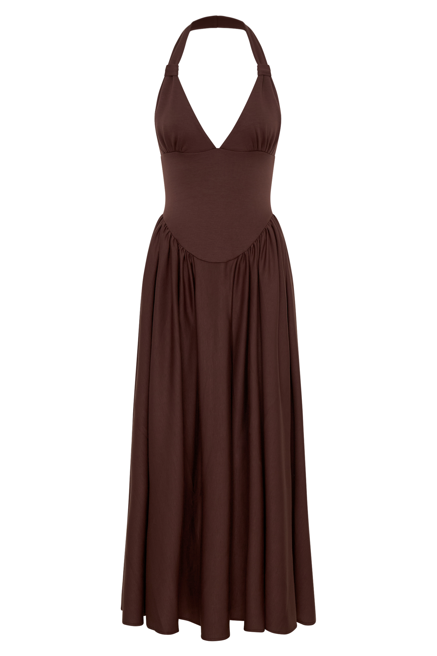 Angelina Scuba Halter Midi Dress - Chocolate
