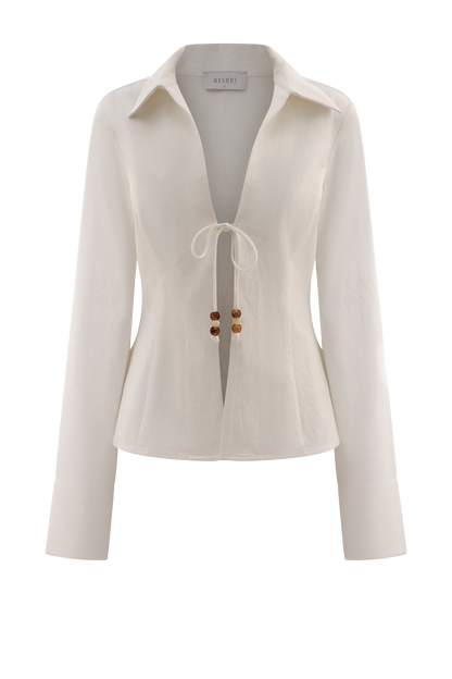 Annalee Cotton Beaded Tie Shirt - White