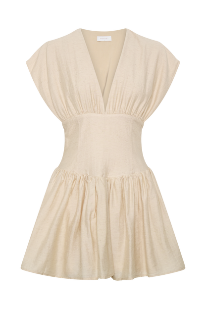 Arabella Cinched Waist Linen Mini Dress - Natural