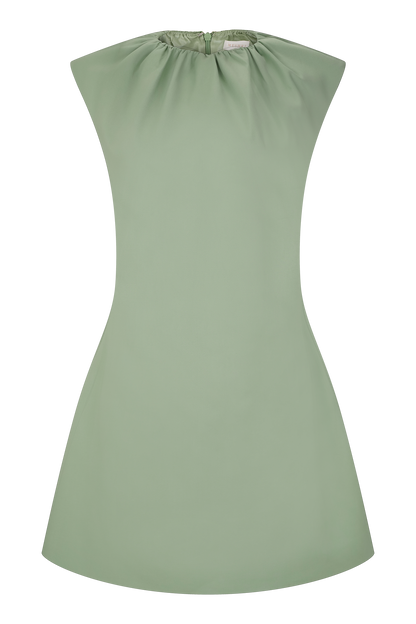 Ariana Pleated Neck Mini Dress - Sage