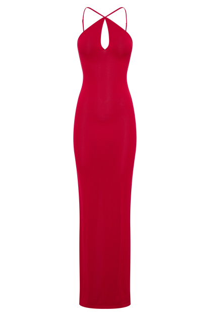 Ashtin Cross Front Knit Maxi Dress - Red