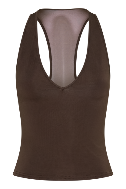 Aspyn Slinky And Mesh Top - Chocolate