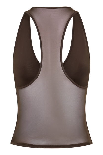 Aspyn Slinky And Mesh Top - Chocolate