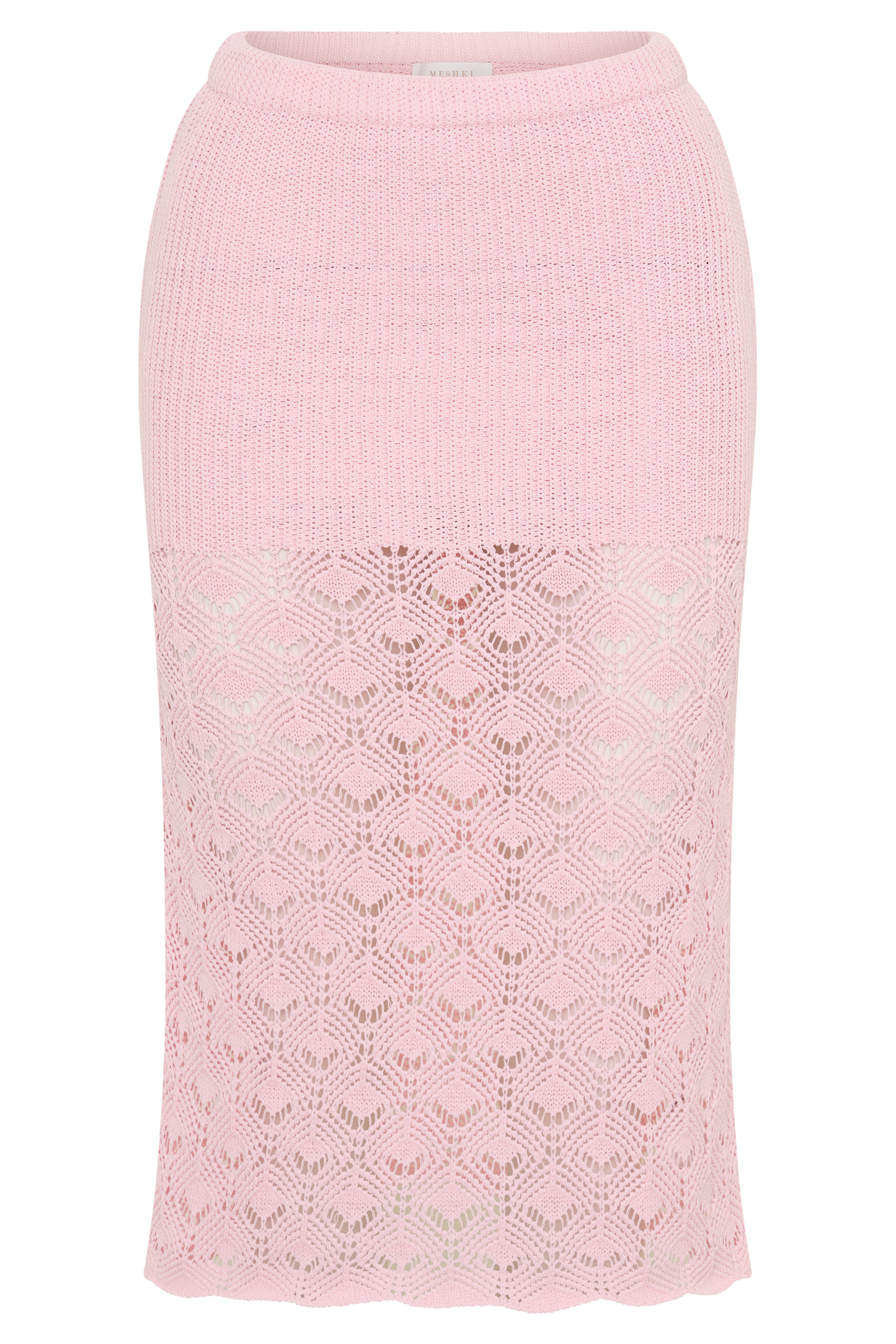 Atlantis Crochet Knit Midi Skirt - Baby Pink