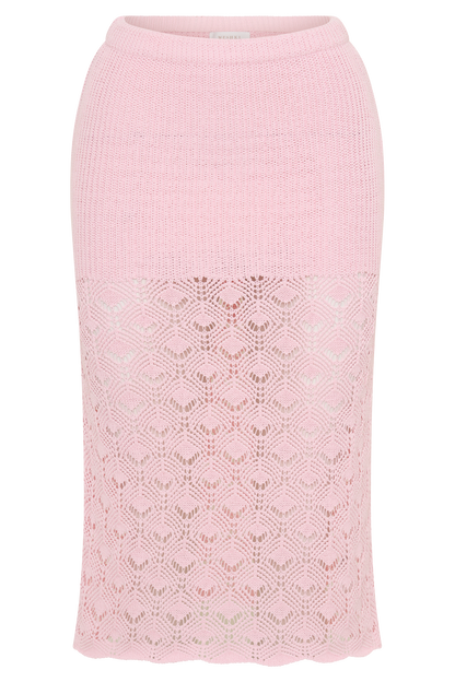 Atlantis Crochet Knit Midi Skirt - Baby Pink