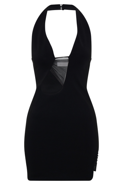 Aubree Crepe And Mesh Mini Dress - Black